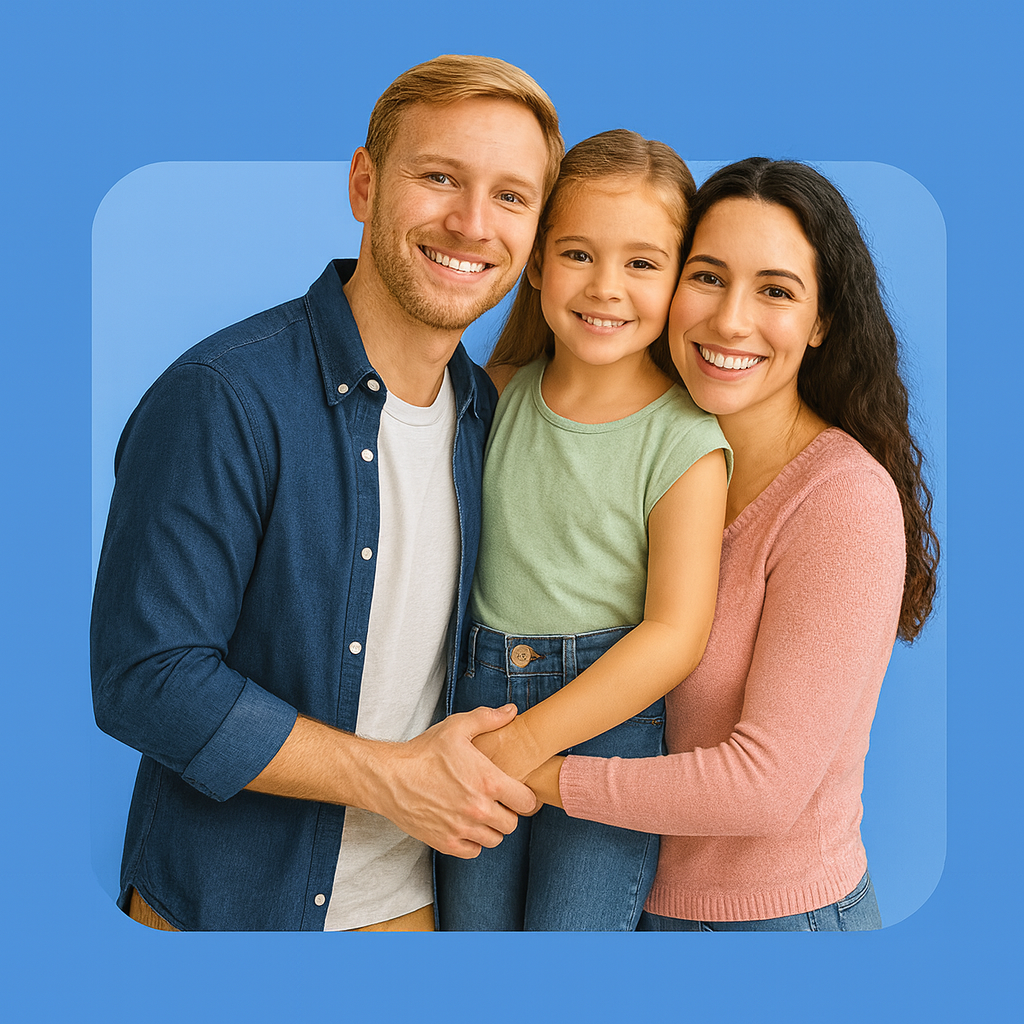 A happy family of three smiling together